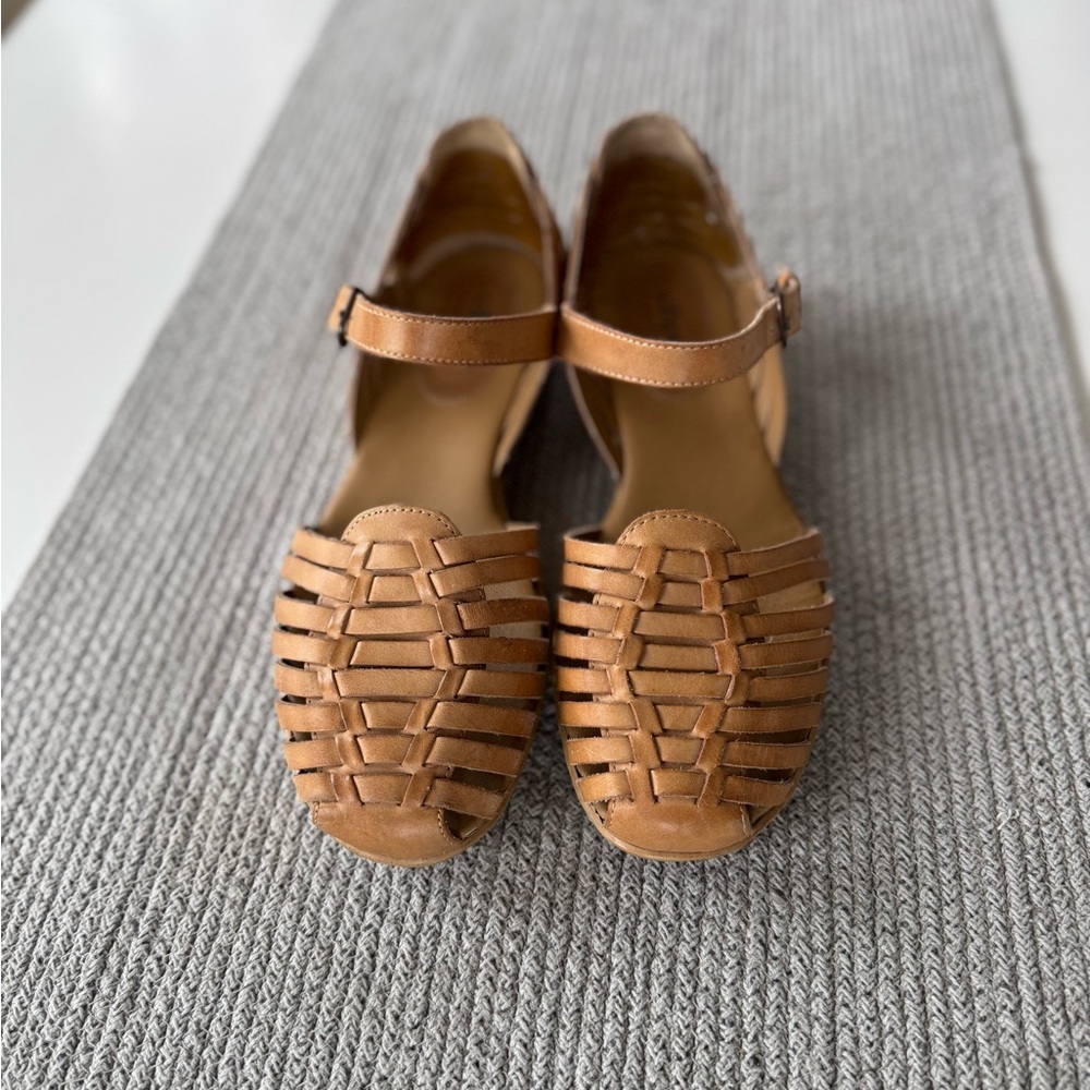 Vintage SoftSpots Leather Huarache Ankle Strap Woven Sandals Size 11M